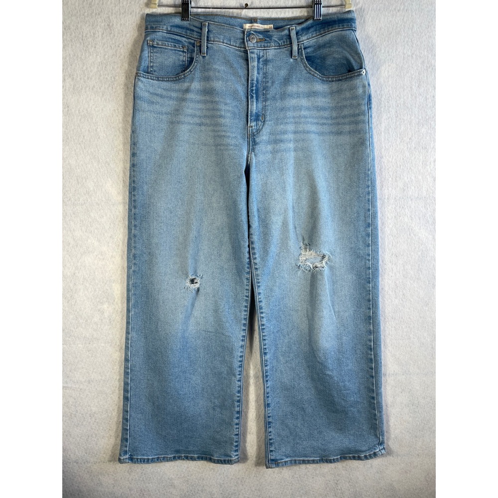 Levis High-Rise Wide Leg Distressed Light Wash Blue Denim Jeans 32x27 72970-0020